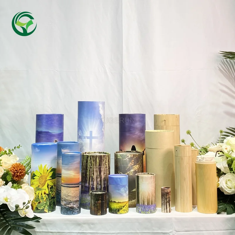 Customized Biodegradable Human Paw Printed Cremation Ash Urn Funeral Supplier for Adult Cardboard Scattering Tube for Ashes
