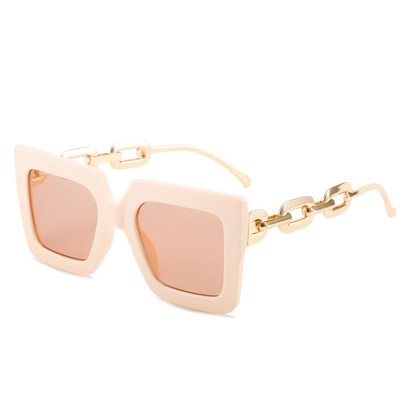 2022 Chain Temples Sunglasses square Frame Woman Ladies Sun Glasses Fashion Big Shade