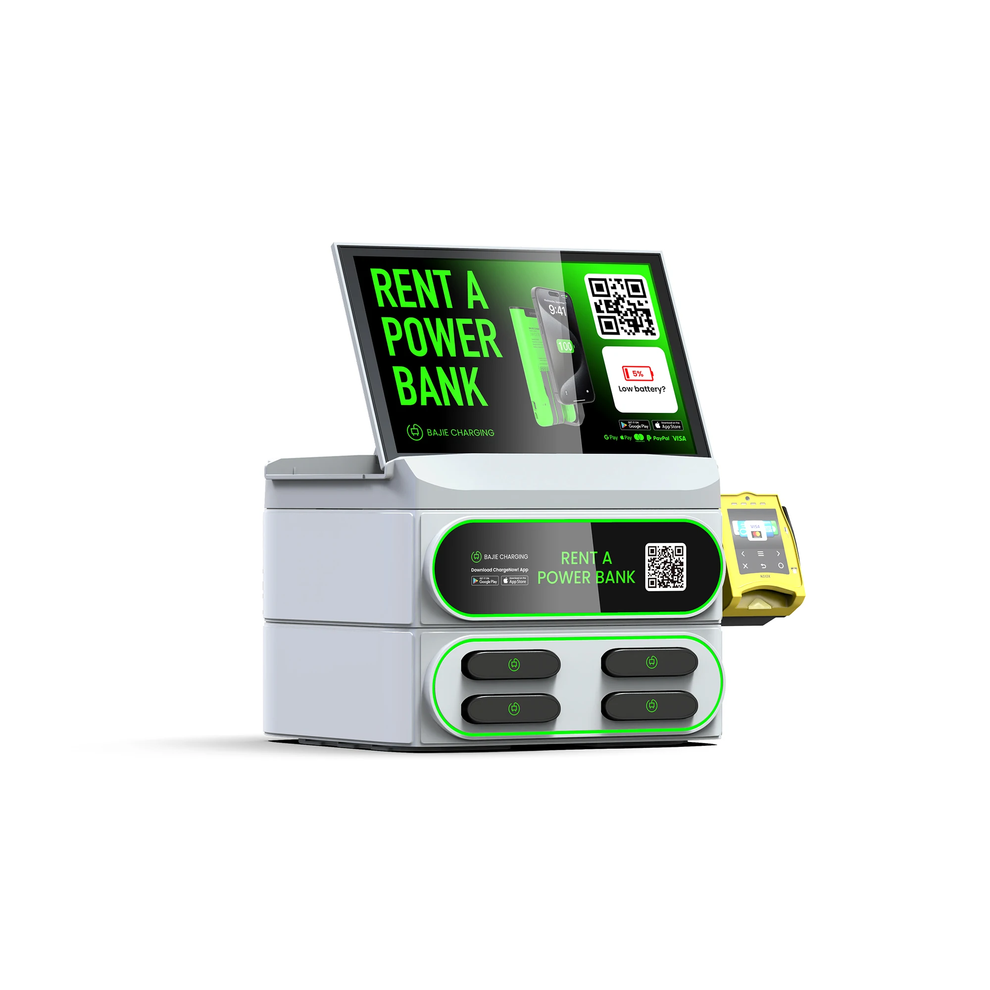 4-Slot Fast Charger Mobile Phone Charging Vending Machine Stackable Power Bank Sharing Rental with Scanning Standing Station