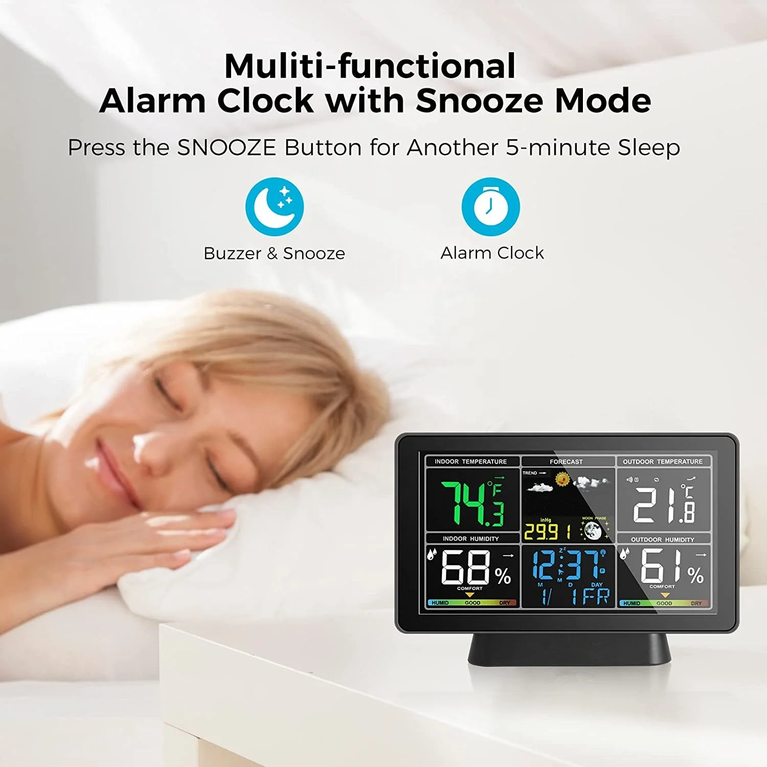 Colorful Digital Display Radio Control Indoor Outdoor Temperature Humidity Forecast Wireless Weather Station