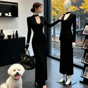 2026 Latest Bestseller High Quality Women's Spring Natural Waist Maxi Casual Dress Sweater V-neck Loose