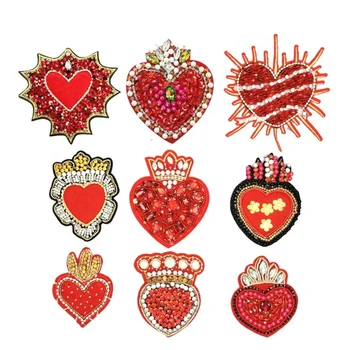 Cross Border Handmade Beading Cloth Attached Love Crown Jewelry Rhinestone Heart Patch Diy Clothing Accessories