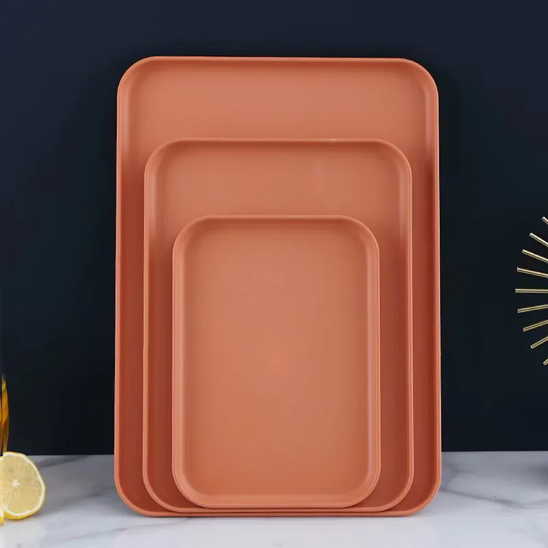 Wholesale Stackable Service Tray Decorativas Bandejas De Plastico Decor Cheap Plastic Bulk Food Bread Fruit Trays Serving