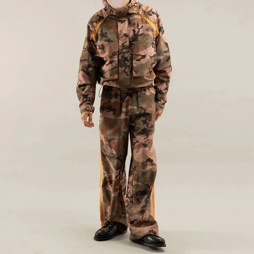 Manufacturer Custom Printed Men's Camouflage Camo Cropped Boxy Polyester Nylon Windbreaker Track Jacket with Hood Men factory