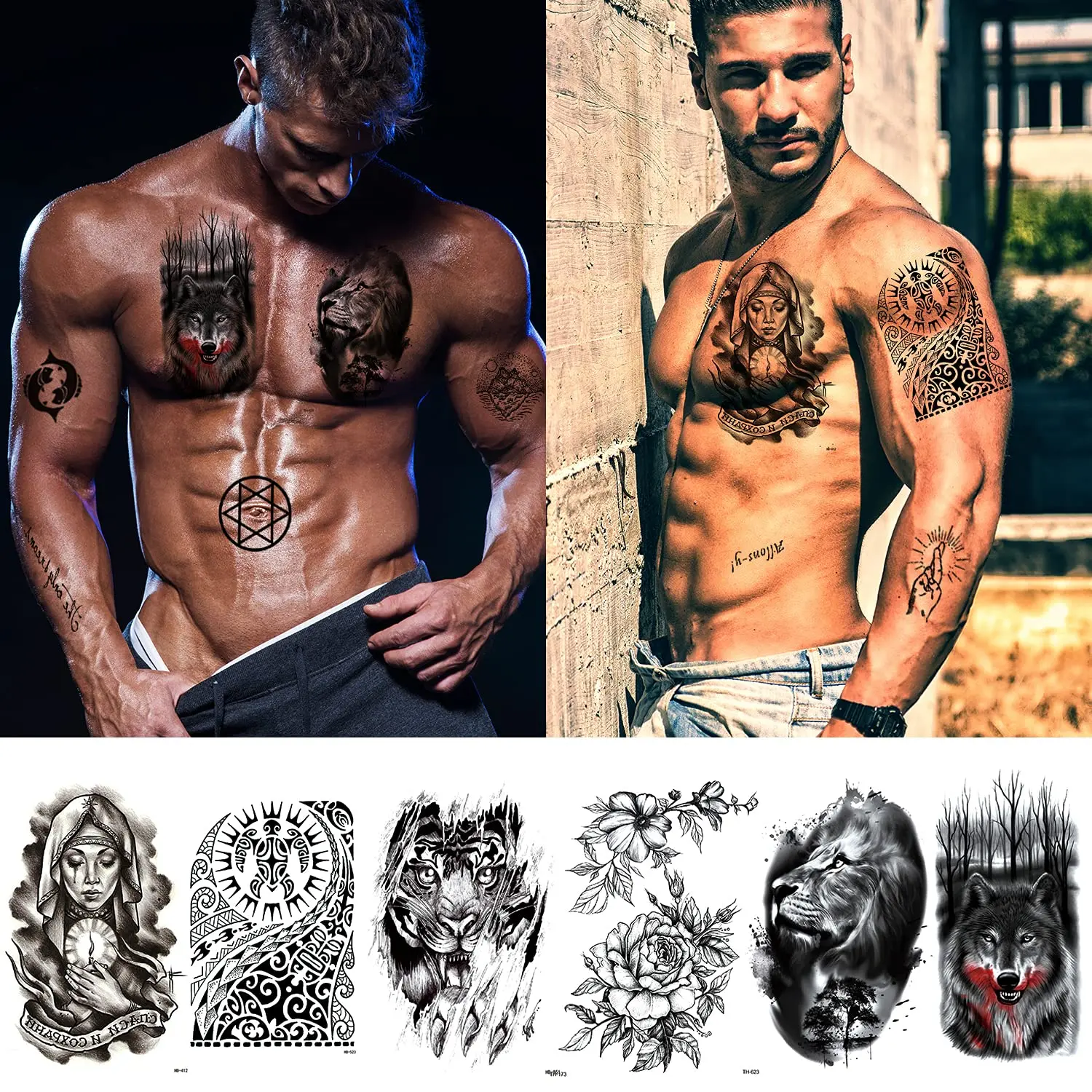 Temporäres Maori-Tattoo – 1 Blatt Mit Runden Tribal-Mustern In Schwarz, Wasserfest