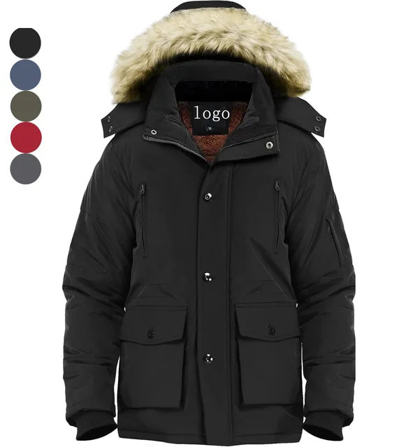 Men's Winter Thicken Coat Warm Puffer Parka Jacket with Faux Fur Removable Hood