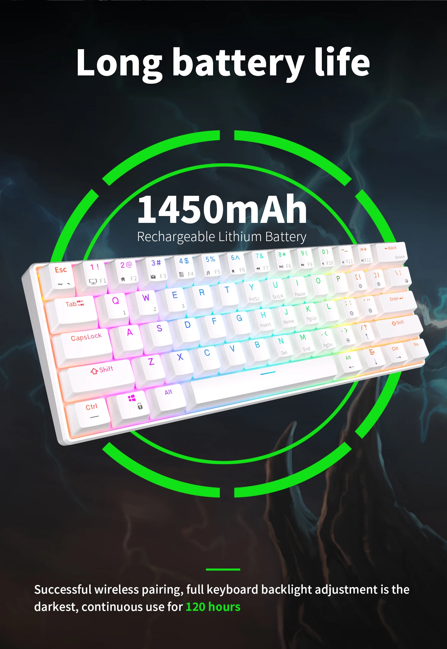 Royal Kludge Rk61 Gamer Clavier Portable Azerty Bleu Switch 61 Keys Ergonomic Key Board Wireless