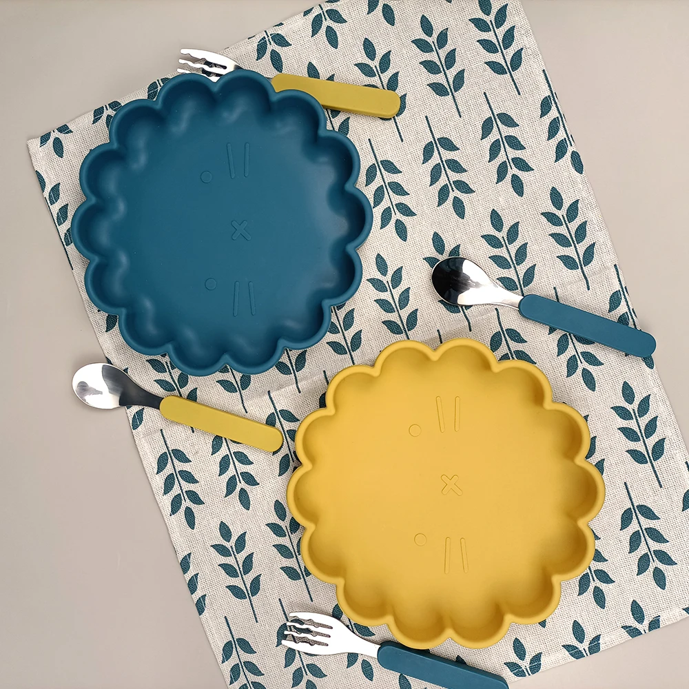 Baby Silicone Plate With Cutlery Set Feeding Tableware Bowl Silica Gel Dishes Kids Training Eat