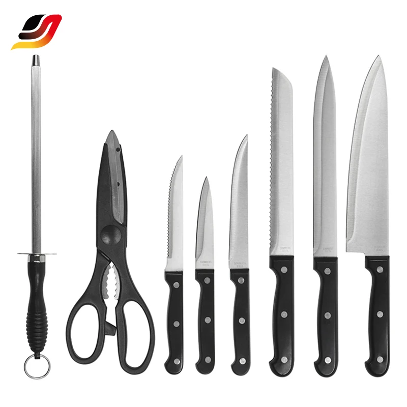 Multifunctional Scissors Chef Slicer Knife Stainless Steel 14pcs Kitchen Knives Set with Wooden Block Knife