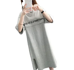 Casual Nursing Dress With Long Knitted Print Skirt Plus Size for Spring and Autumn Breastfeeding