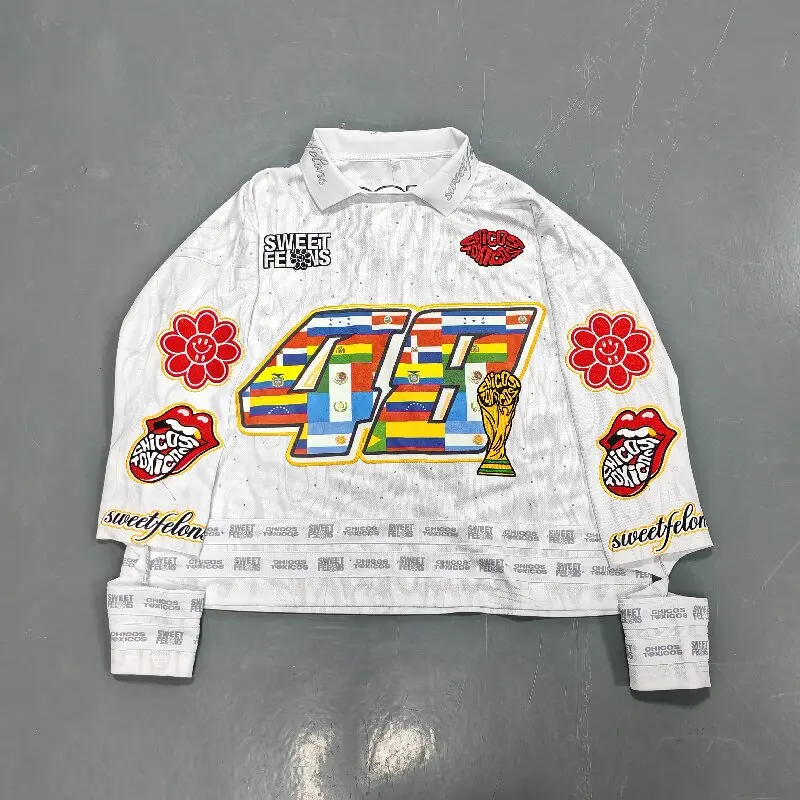300gsm Heavyweight Mens Cropped T Shirt Loose Retro Street Style Long Sleeve Embroidery Customizable Pattern Casual Tops gallery 7