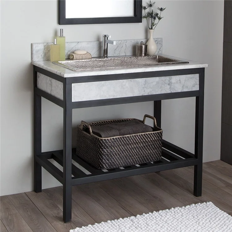 Bathroom Sink Console With Shelf Vanity Basin Metal Table Legs Marble Quartz Stone Countertop Bathroom Vanity Top