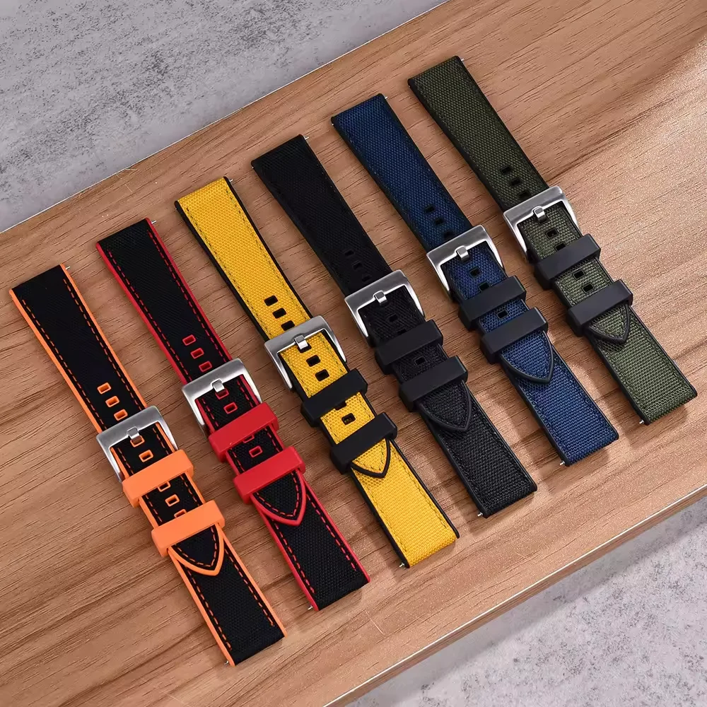 JUELONG Quick Release Hybrid FKM Rubber Strap and Sailcloth Watch Straps Waterproof Fabric FKM Rubber Watch Bands 20 22mm