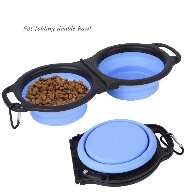 2 In 1 Silicone Pet Bowl Portable Foldable Double Dog Bowl For Food And