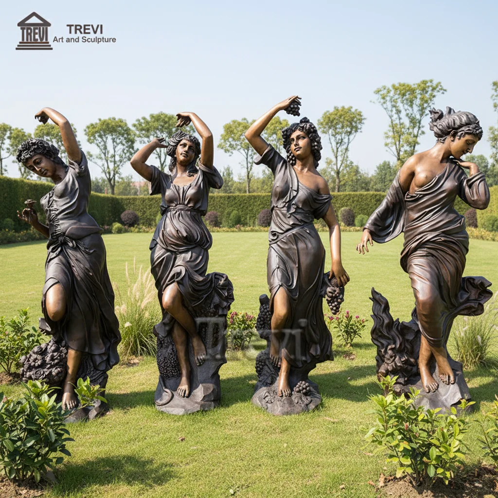 Metal Craft Life Size Goddesses Statue Brass Bronze Four Seasons