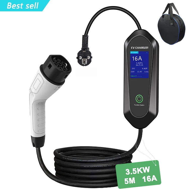 Portable Ev Charger Customizable Ac 3.5kw 16a Evse Type2 2.8inch Screen ...