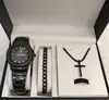 Black, silver scale watch + black accessories