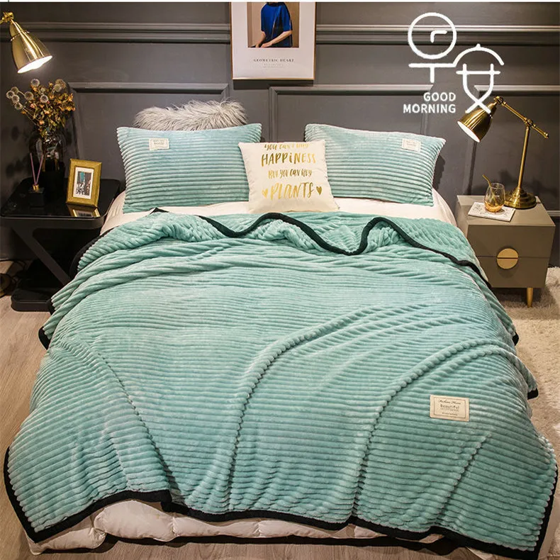 Europe Weighted Blanket Green Color Soft Flannel Blanket Single Queen King Warm Plaids For Beds