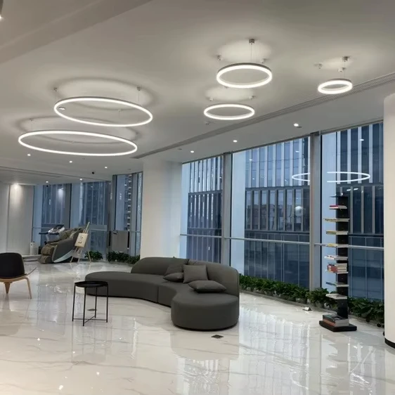 Lustre LED moderne et épuré composé de modules assemblés, applique lumineuse créative en forme d’anneau avec corps de lampe en aluminium, destinée aux bureaux, centres commerciaux, supermarchés, cybercafés et boutiques
