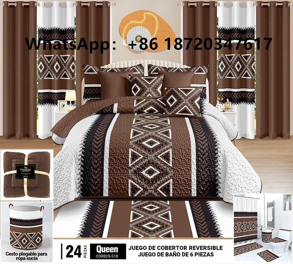 Ready To Ship 22 Pieces Quilted Bedspread With Curtain And Bathroom Set