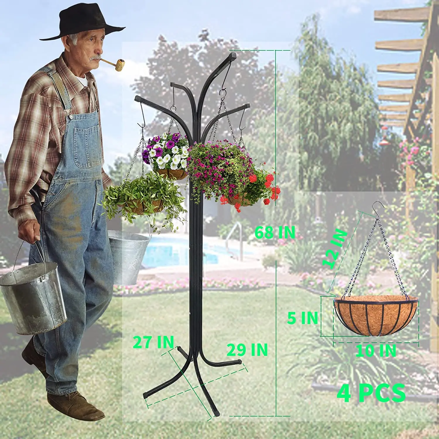 68 Inch Tall Metal Hanging Plant Pot Bracket With 4 Sets Metal Hanging