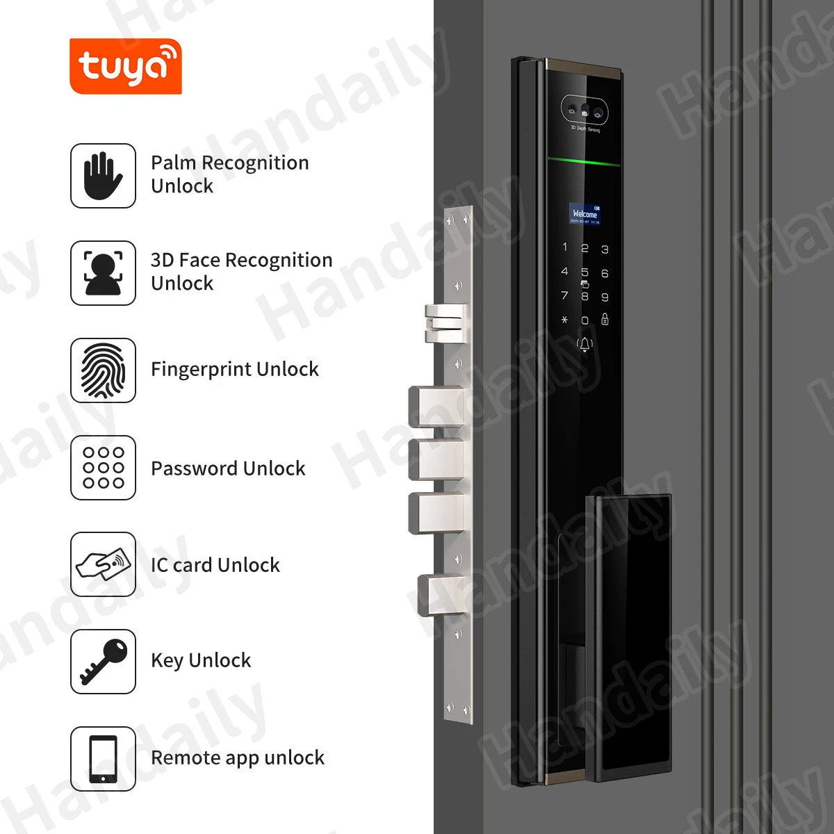 Handaily Video Intercom Tuya Palm Vein Smart Door Lock  Smart Door Lock Fingerprint Password Cerraduras for Main Gate P70
