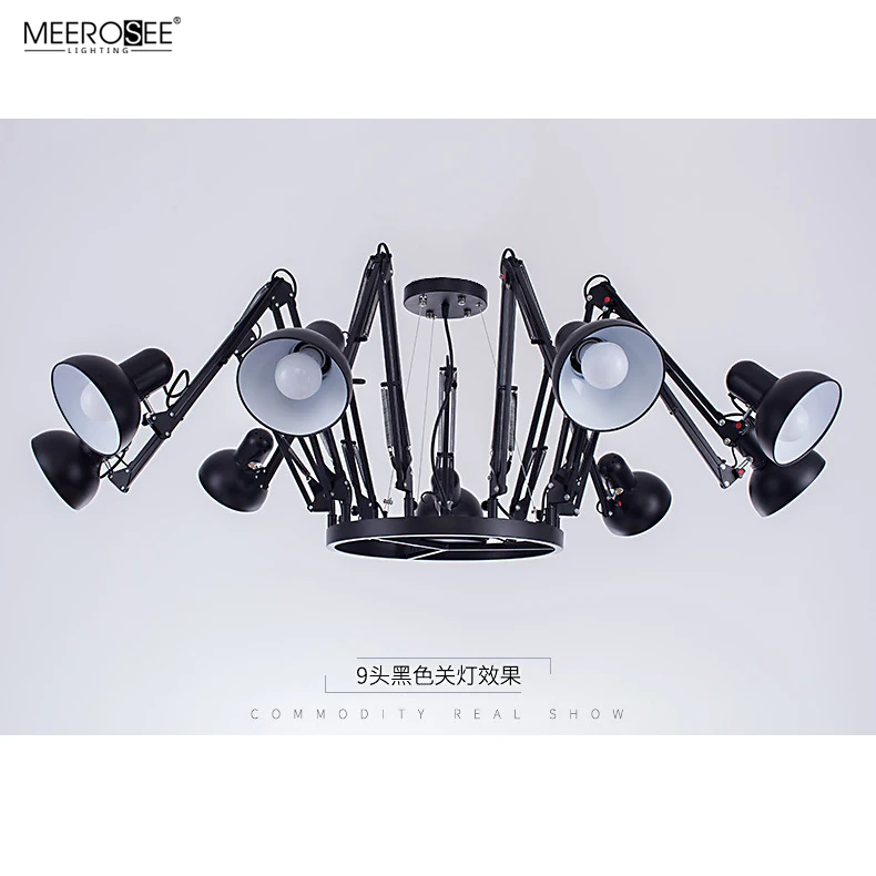 Meerosee Modern Black finish Industrial style Pendant Light Living Room Vintage Chandelier Lighting Fixture MD86776