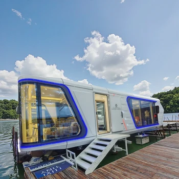 Tiny House Prefab Container Houseboat With Steel Frame for Office or Shop Use for Courtyard