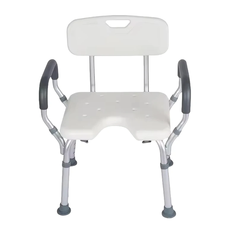 Adjustable Height Tool-Free Installation Shower Chair with Removable Back Arms Bathroom Safety Equipment Rehabilitation Therapy