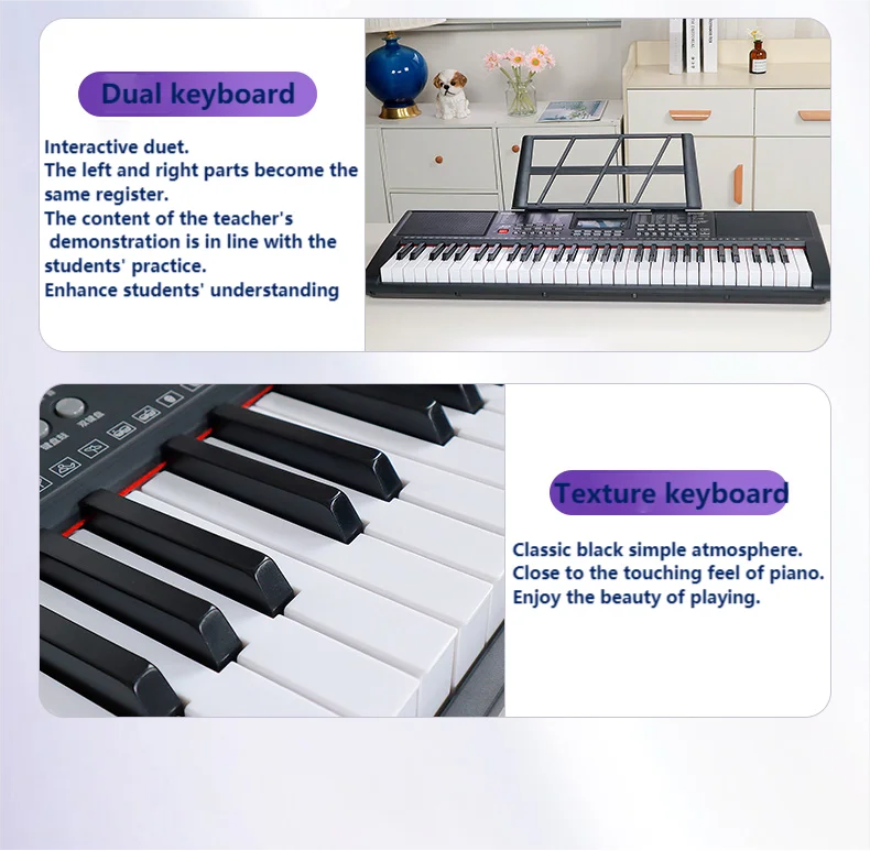 LCD Screen Multi-function USB MIDI Keyboard 61 Key Lighting Electronic Organ Digital Piano Keyboard manufacture