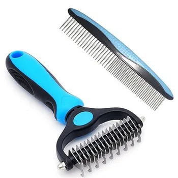 Pet Hair Removal Brush Metal 2in1 Knot Removing Comb with Pet Grooming Brush Set