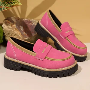 2026 Large-sized Casual Matte Women's Shoes with Thick Heels and Soles Retro Export Women's Shoes