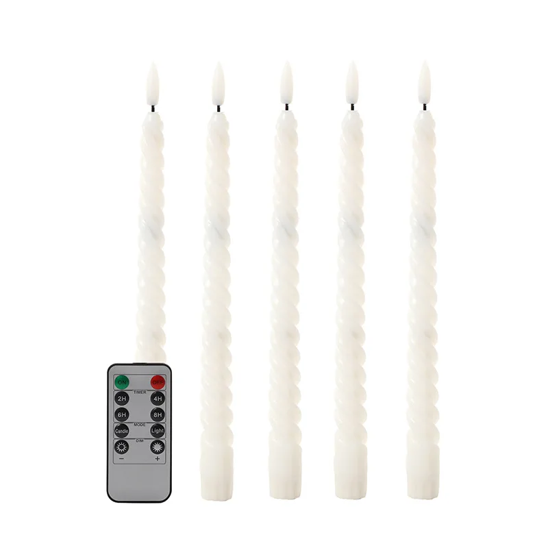 Battery Operated 3D Wick Flickering Like Real Twisted Led Taper Wax Candles for Christmas Wedding Decor