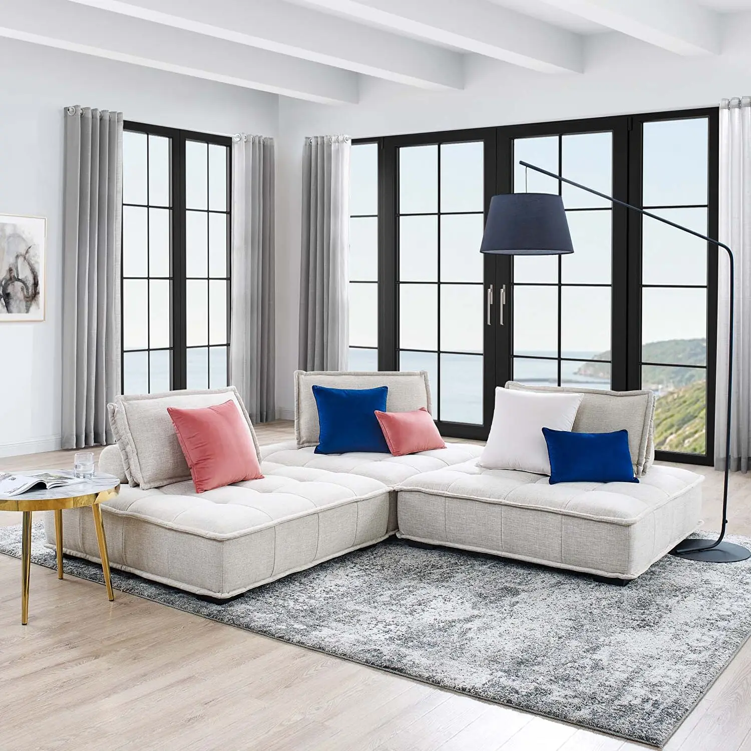Modern Linen Luxury Convertible Modular Sectional Couch Sectional Sofa for Living Room Sofa Set