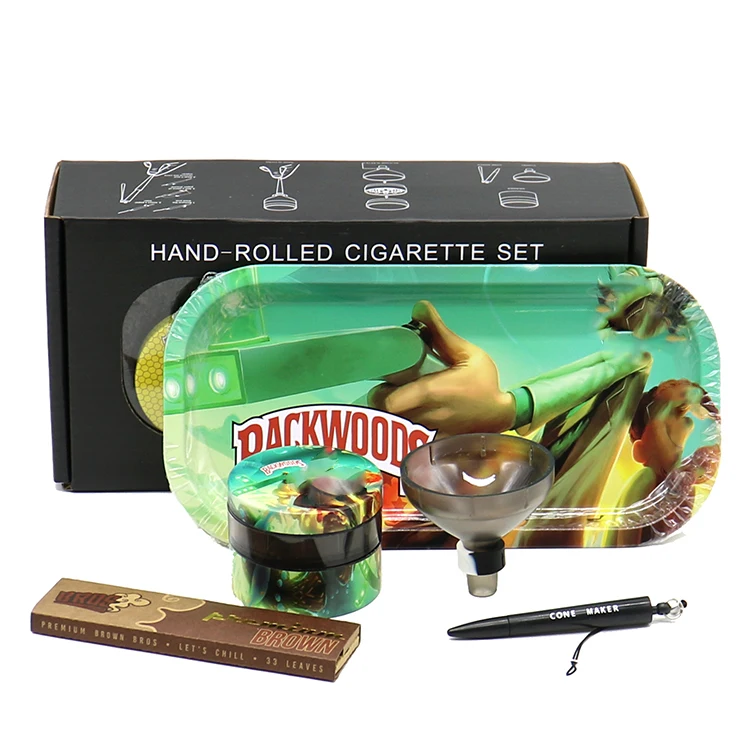 Wholesale Smoke Shop Hand Rolled Smoking Set Metal Rolling Tray Herb