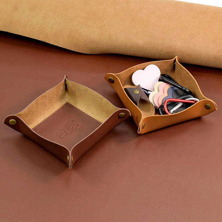 Factory Direct Sales Foldable Sundries Tray Pu Leather Desktop Caddy Portable Snap Button Trays Cosmetics Organizer Box
