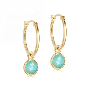 Gemnel high quality natural stone 925 silver hoop 18k gold gemstone amazonite drop huggie earrings