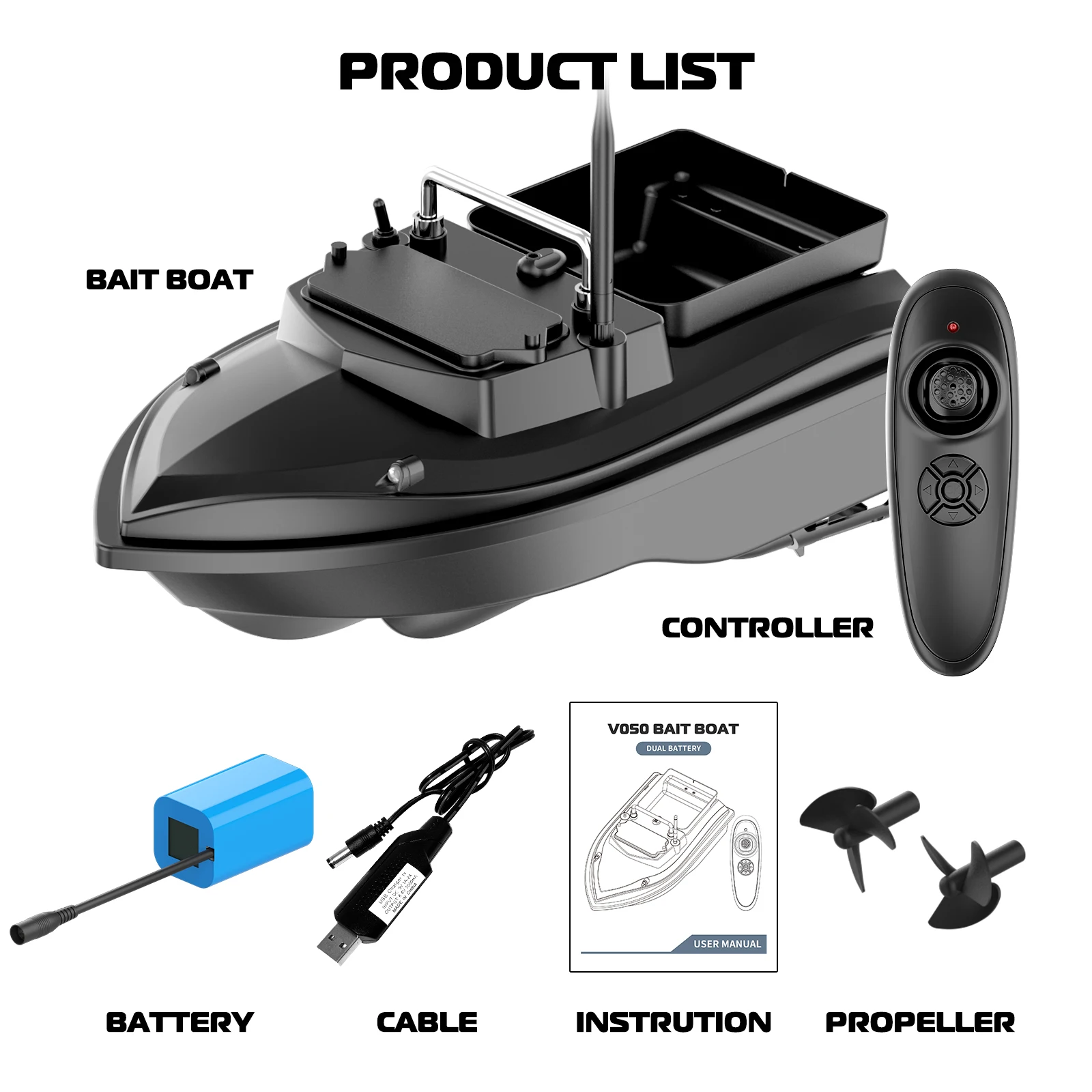 Flytec V050 Wireless Dual Power Supply 500m Fixed Speed Cruise Rc ...