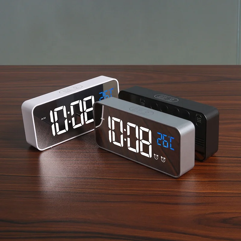 Mini LED Mirror Display Digital Desk Bedroom Music Alarm Clock for Children