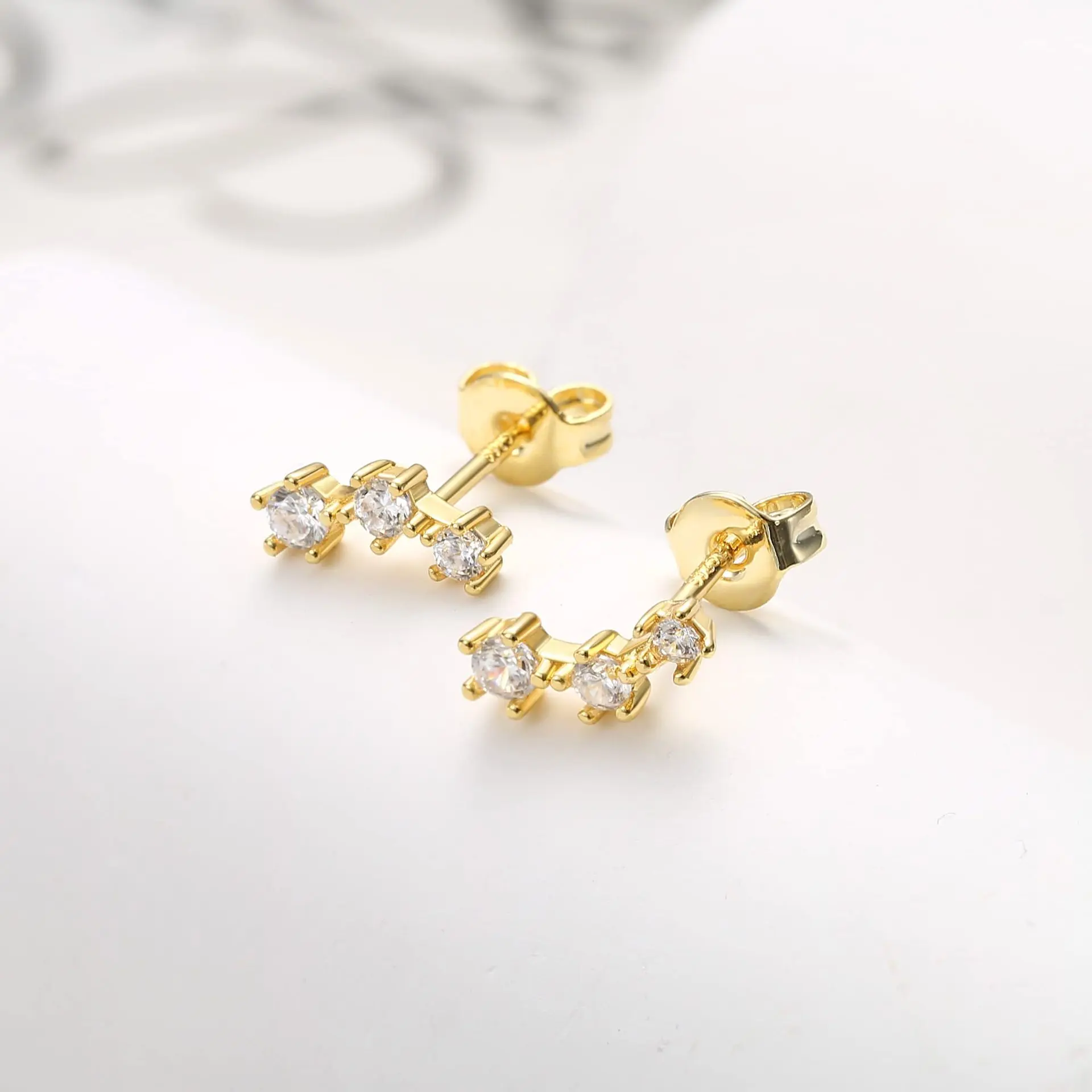 3 Pairs Stud Hoop Earrings Set for Women 14K Gold Plated Zircon Earrings Stacks Dainty Earrings for Multiple Piercings