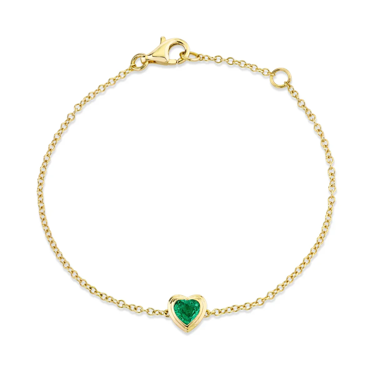 Handmade 14K Gold Plated Emerald Gemstone 925 Sterling Silver Heart Bracelet for Women