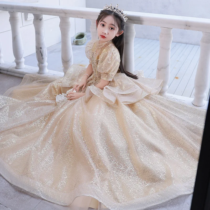 sachin and babi light blue dress Champagne Sequin Embroidery Teenagers Kids Girls Wedding Long Girl Elegant  Princess Party Pageant Formal Baby Dress