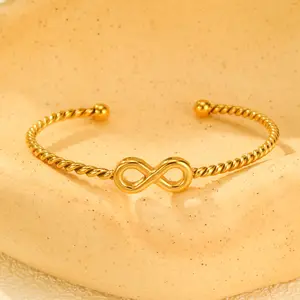 New Fashion Simple Twist Bangle Gold Plated Stainless Steel Women Charm Adjustable Knot Cuff Bangles