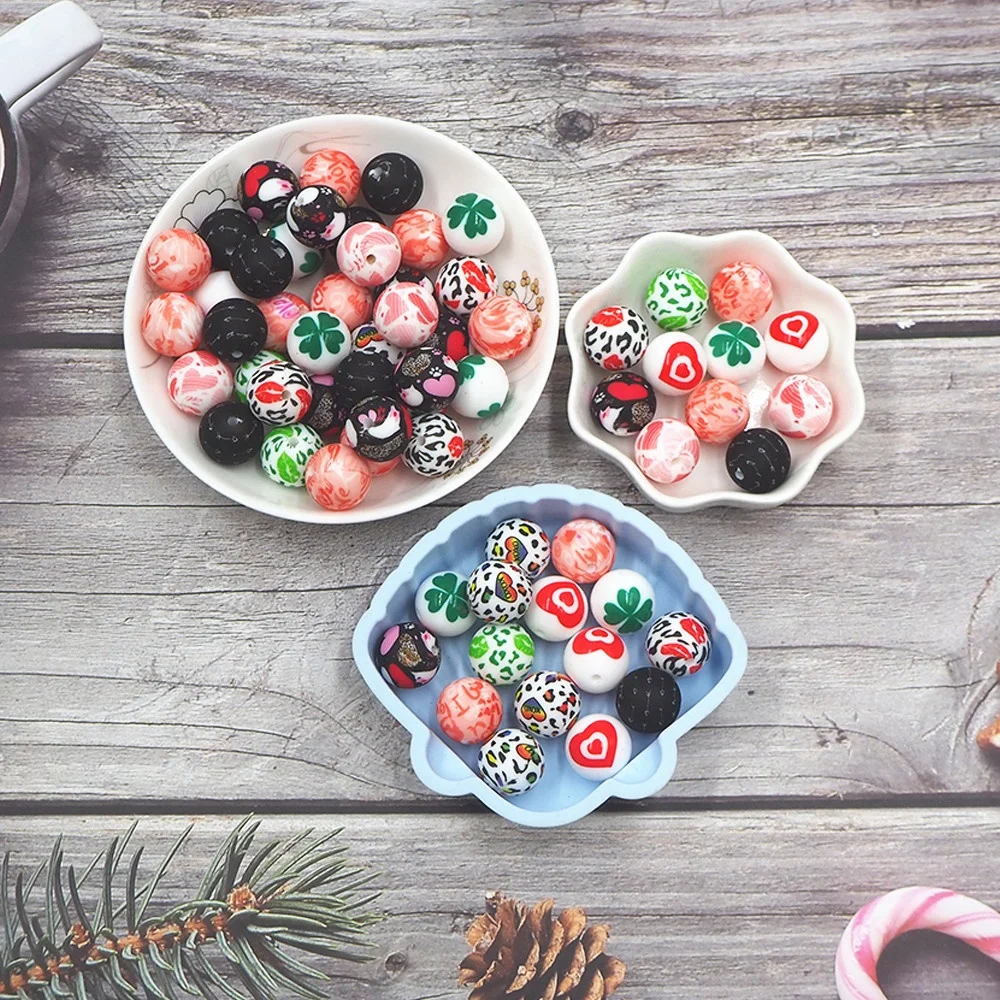 New Custom Printing Beads Making DIY Jewelry Bracelet Used on Pen Round 15mm Printed Silicone Bead Wristlets