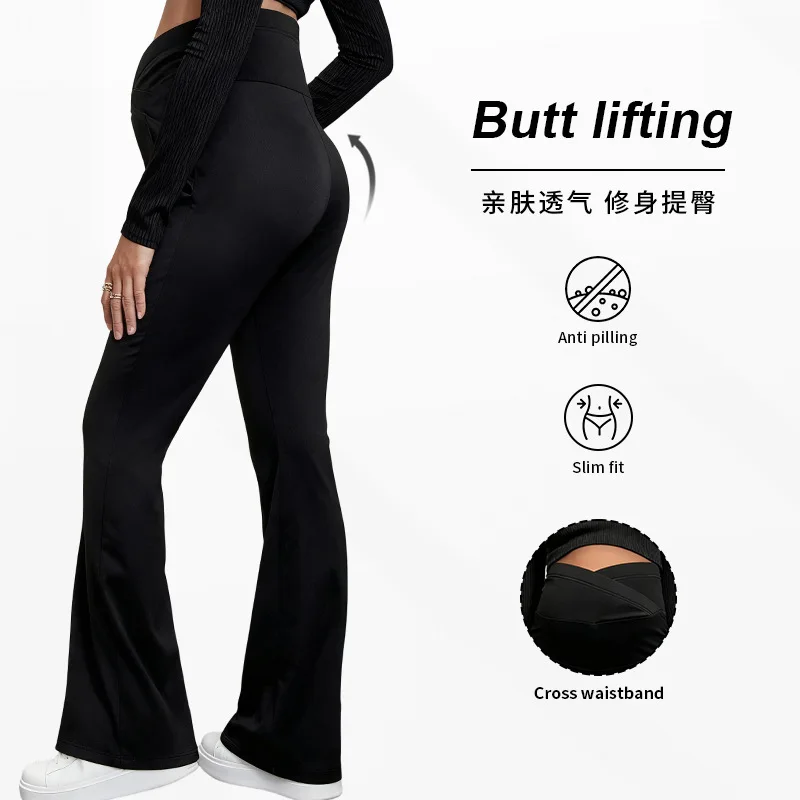 Cross Casual Slim Pregnant Women Bell Bottoms Wide Leg Pants for Maternity Wear for Euro aperçu 4