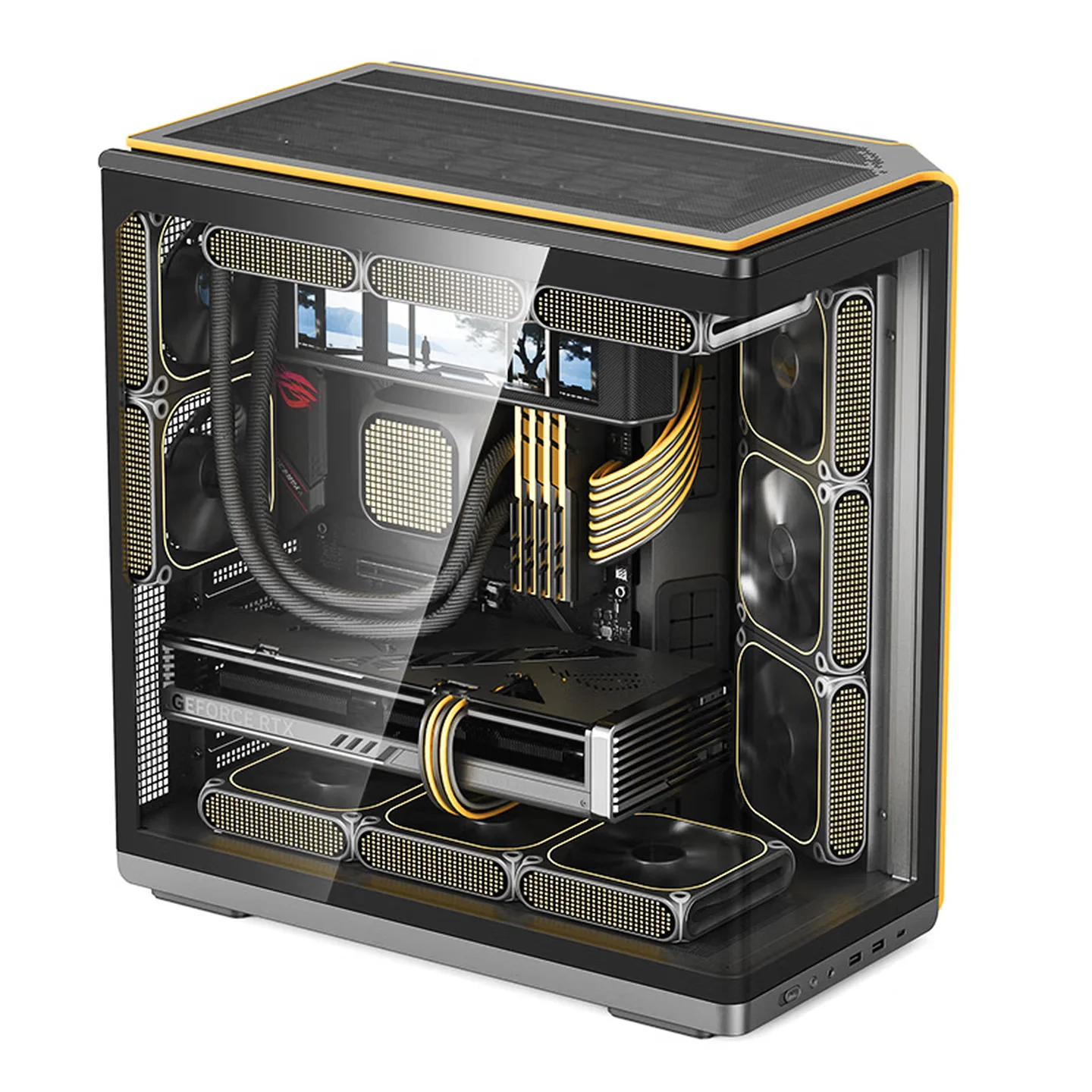 aigo starry chen 曲名ピラーレス ATXケース ディスプレイ付き Aigo Starry Chen ATX Mid-Tower Gaming PC Case with Curved Glass
