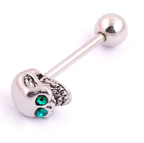 Модное ювелирное изделие для пирсинга тела из нержавеющей стали, тонкое кольцо для языка, хрустальный череп