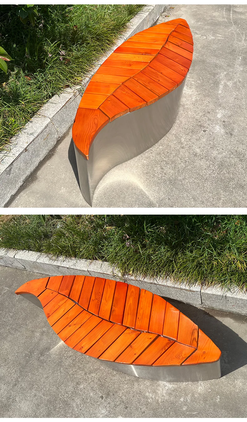 product leaf shape patio benches outdoor stainless steel bench garden stainless steel wooden bench seat for public-64