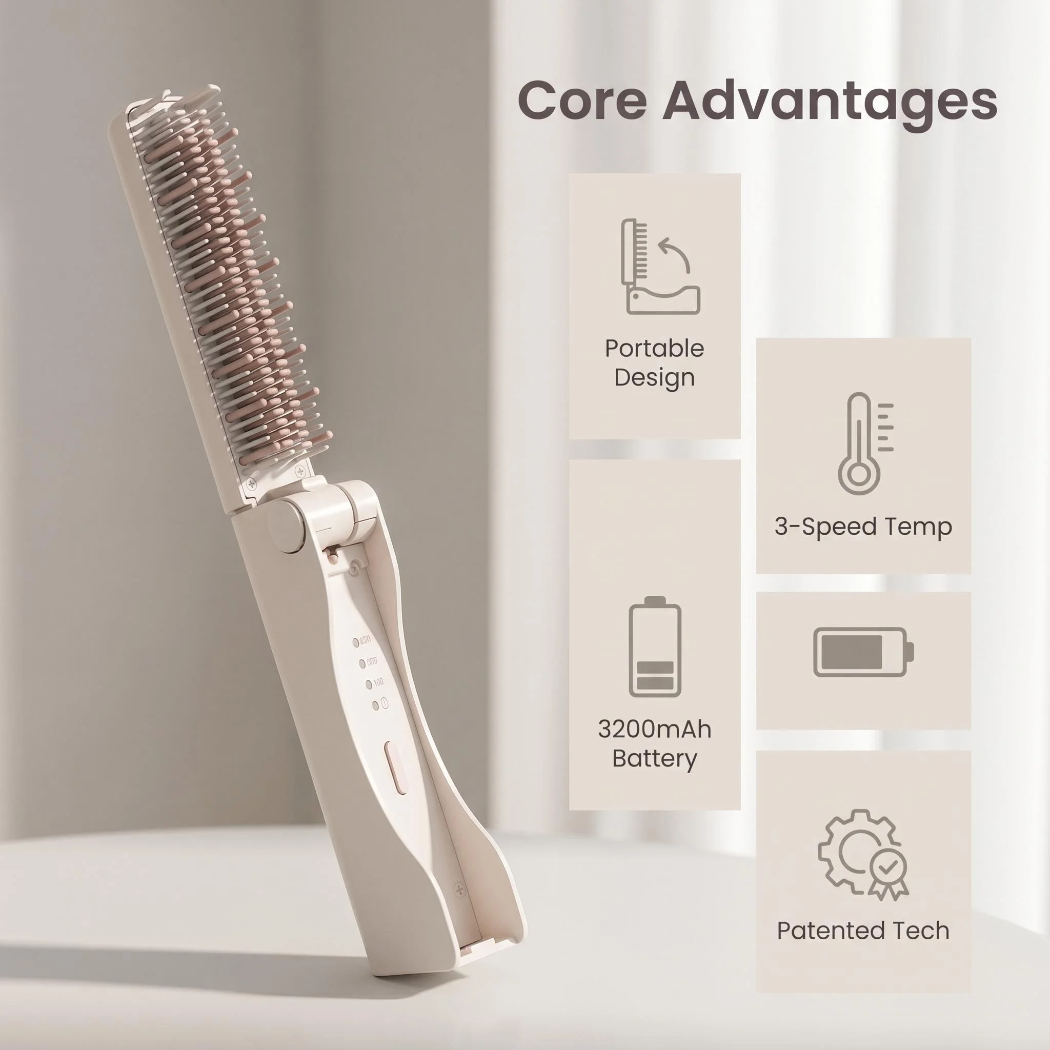 Professional Foldable Wireless Hair Straightener Brush Type-C Rechargeable Titanium Mini Flat Iron Multi-Temperature for Travel