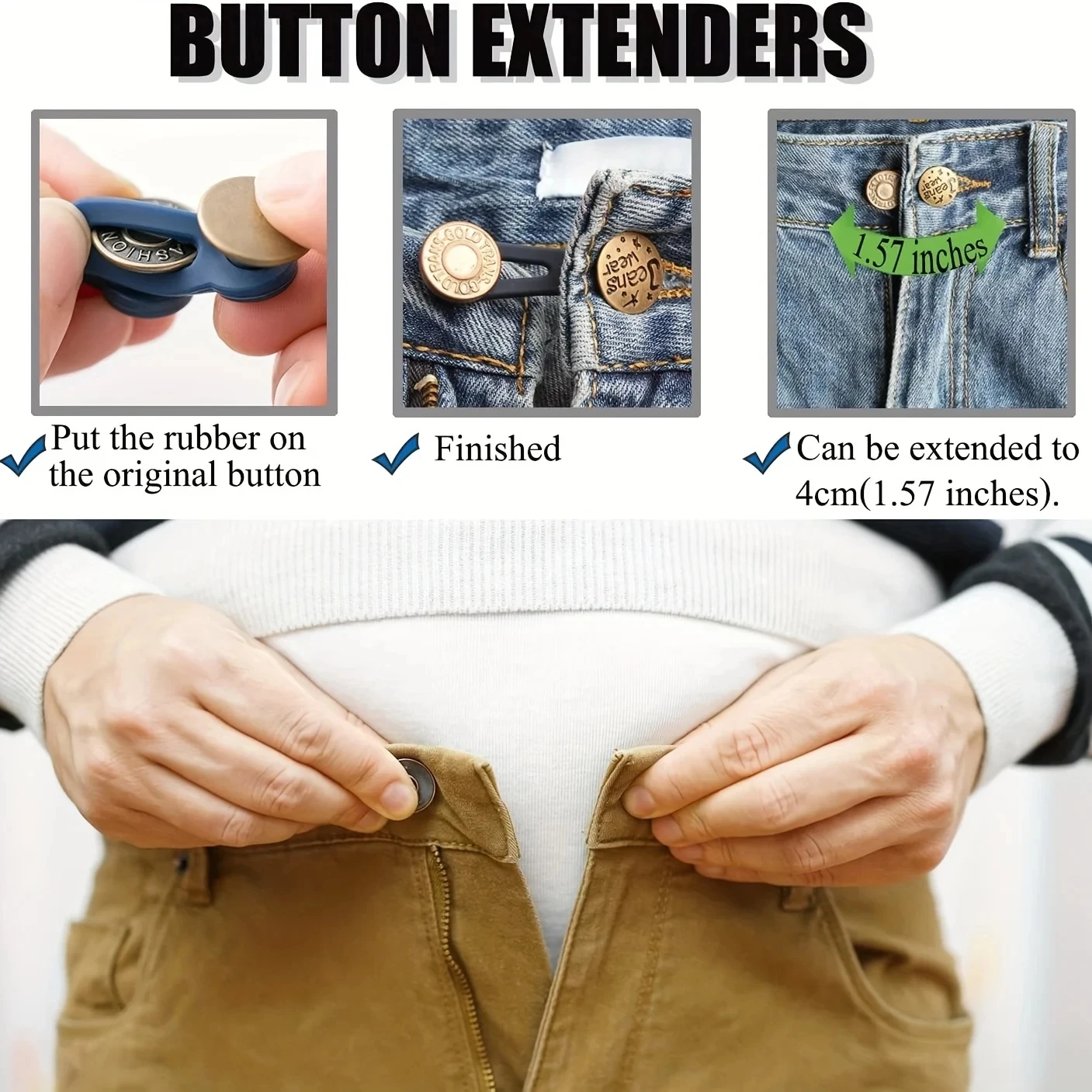 Free Sewing Buttons Adjustable Disassembly Retractable Jeans Waist Button Metal Extended Buckles Pant Waistband Expander